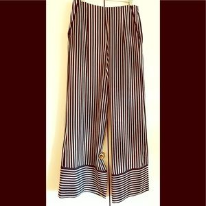 Stefanel Navy & White Stripe Silk Wide Leg Pants